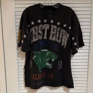 First Row Acting Club Black Graphic T-Shirt with Panther Design